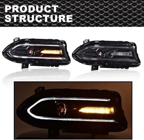 ANDPLAY Front Headlight Headlamp Assembly Right side Compatible with Dodge Charger 2015-2021 Halogen CH2503270, CH2502270, CH2502271,CH2503271 Clear Lens Black Housing Amber Reflector in Saudi Arabia
