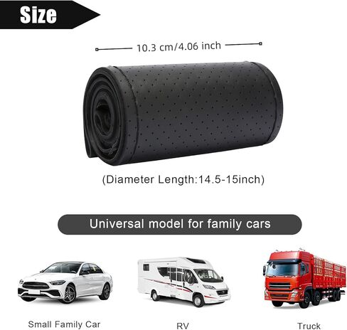 Leather Steering Wheel Cover Lace Up, Stitch On Wrap, DIY Sew-on Breathable Perforated Custom Steering Wheel Wrap, Comfortable Grip for Car Truck SUV Pickup Boat Needle Thread Kit (Black) in Saudi Arabia