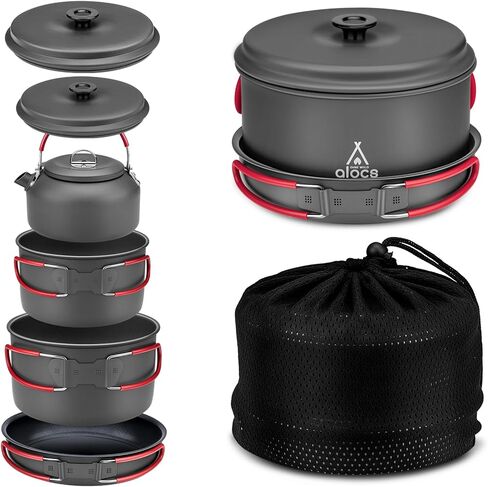 Alocs Camping Essentials Camping Cooking Set, Portable Camping Cookware for Family Cooking Outside, Camp Kitchen for Hiking,Climbing and Traveling. in Kuwait