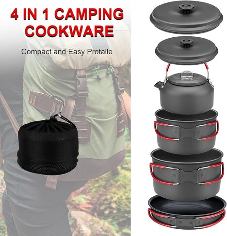Alocs Camping Essentials Camping Cooking Set, Portable Camping Cookware for Family Cooking Outside, Camp Kitchen for Hiking,Climbing and Traveling. in Kuwait