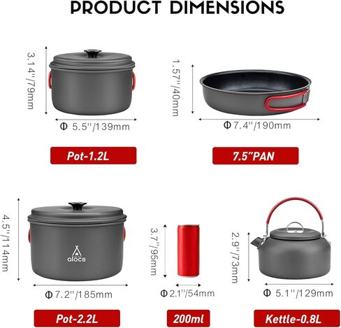 Alocs Camping Essentials Camping Cooking Set, Portable Camping Cookware for Family Cooking Outside, Camp Kitchen for Hiking,Climbing and Traveling. in Kuwait