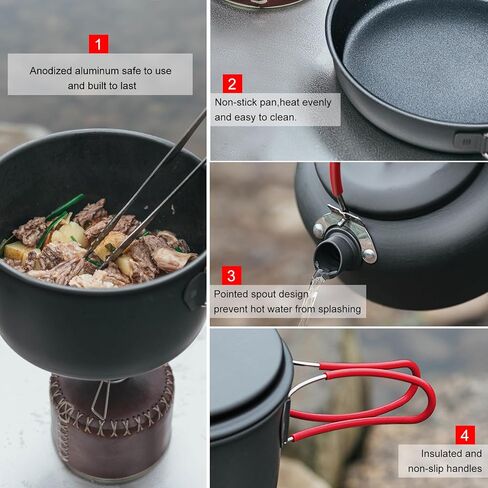 Alocs Camping Essentials Camping Cooking Set, Portable Camping Cookware for Family Cooking Outside, Camp Kitchen for Hiking,Climbing and Traveling. in Kuwait