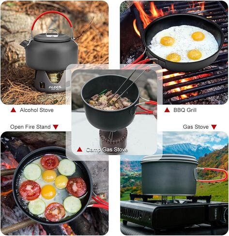Alocs Camping Essentials Camping Cooking Set, Portable Camping Cookware for Family Cooking Outside, Camp Kitchen for Hiking,Climbing and Traveling. in Kuwait