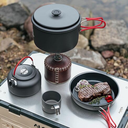 Alocs Camping Essentials Camping Cooking Set, Portable Camping Cookware for Family Cooking Outside, Camp Kitchen for Hiking,Climbing and Traveling. in Kuwait