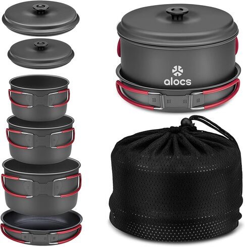 مجموعة أدوات الطبخ للتخييم من Alocs Camping Essentials، أدوات طهي محمولة للتخييم للطهي العائلي في الخارج، مطبخ تخييم للمشي لمسافات طويلة والتسلق والسفر. in Kuwait
