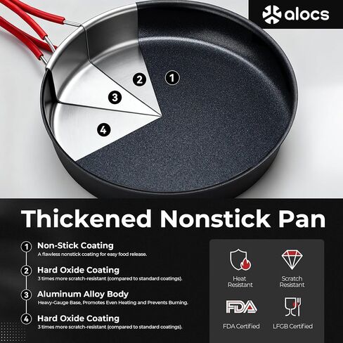 مجموعة أدوات الطبخ للتخييم من Alocs Camping Essentials، أدوات طهي محمولة للتخييم للطهي العائلي في الخارج، مطبخ تخييم للمشي لمسافات طويلة والتسلق والسفر. in Kuwait