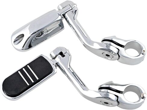 Chrome Motorcycle Universal 32mm Highway Engine Guard Long Angled Mount Footpegs Compatible with Harley Yamaha 1 1/4" Crash Bar, Long Clamps-3 slot rubber in Saudi Arabia