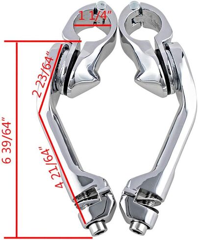 Chrome Motorcycle Universal 32mm Highway Engine Guard Long Angled Mount Footpegs Compatible with Harley Yamaha 1 1/4" Crash Bar, Long Clamps-3 slot rubber in Saudi Arabia