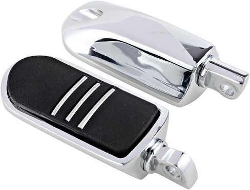 Chrome Motorcycle Universal 32mm Highway Engine Guard Long Angled Mount Footpegs Compatible with Harley Yamaha 1 1/4" Crash Bar, Long Clamps-3 slot rubber in Saudi Arabia