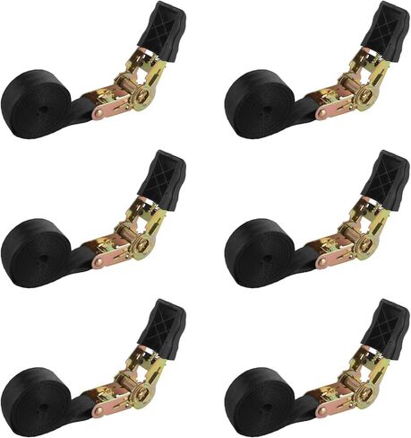 6 Pcs Ratchet Tie Down Straps Heavy Duty, 1 Inch x 6.5 Feet Cargo Control Endless Ratchet Straps, Black Ratchet Strap for Cargo, Motorcycles, Luggage in Saudi Arabia