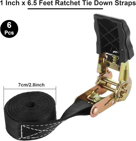 6 Pcs Ratchet Tie Down Straps Heavy Duty, 1 Inch x 6.5 Feet Cargo Control Endless Ratchet Straps, Black Ratchet Strap for Cargo, Motorcycles, Luggage in Saudi Arabia