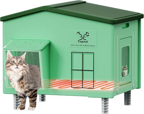 Indestructible Heated Cat House for Outdoor Cats in Winter, 100% Waterproof & Weatherproof Heated Cat House for Outside, Fully Insulated Feral Cat Shelter for Outdoor Barn Strays, 16 x 12 x 13 in in Saudi Arabia