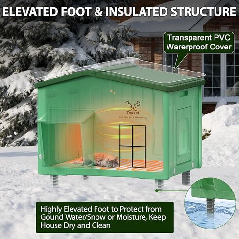 Indestructible Heated Cat House for Outdoor Cats in Winter, 100% Waterproof & Weatherproof Heated Cat House for Outside, Fully Insulated Feral Cat Shelter for Outdoor Barn Strays, 16 x 12 x 13 in in Saudi Arabia