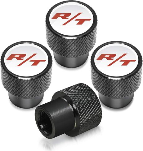 iPick Image for Dodge R/T Logo on Black Aluminum Tire Valve Stem Caps - Official Licensed in Saudi Arabia