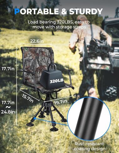 KEMIMOTO Hunting Chair Heated Camping Chair with Light Out Button, Max 8Hrs 12V 20000mAh Battery Endurance, Supports 300 lbs, Outdoor Sports Lightweight Portable Folding Seat for Adults in Saudi Arabia