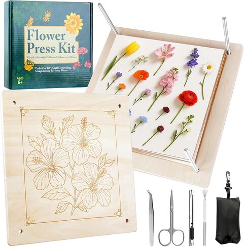 MeRGBWLife Flower Press Kit 11"x11" - Large Wooden 10-Layer Flower & Plant Press for Crafts, DIY Art, Scrapbooking, Bookmark Making, Wedding Bouquet Preservation, Dried Flowers in Saudi Arabia