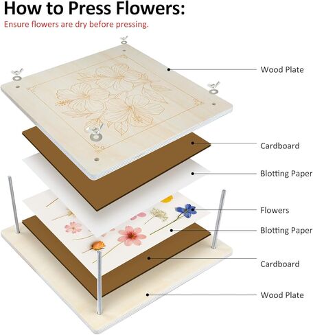 MeRGBWLife Flower Press Kit 11"x11" - Large Wooden 10-Layer Flower & Plant Press for Crafts, DIY Art, Scrapbooking, Bookmark Making, Wedding Bouquet Preservation, Dried Flowers in Saudi Arabia
