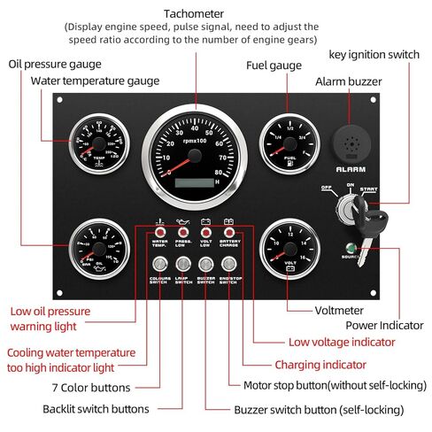 ARTILAURA 5 Gauge Set with Dashboard - 6000rpm Tachometer, Fuel Level, Water Temperature, Oil Pressure& Voltmeter, 7-Color Boat Gauge Set Panel for Car AUTO Marine in Saudi Arabia