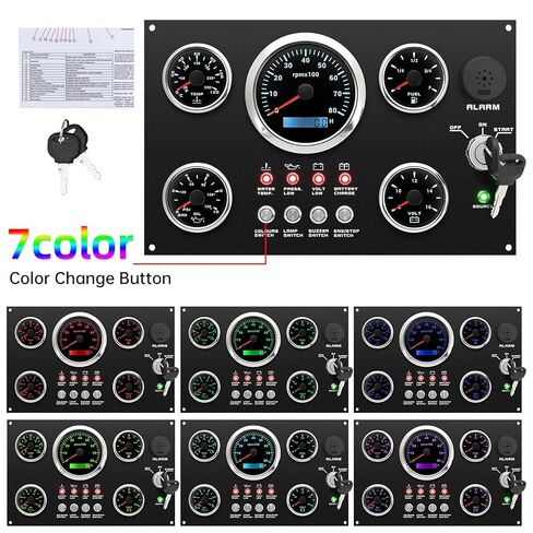 ARTILAURA 5 Gauge Set with Dashboard - 6000rpm Tachometer, Fuel Level, Water Temperature, Oil Pressure& Voltmeter, 7-Color Boat Gauge Set Panel for Car AUTO Marine in Saudi Arabia
