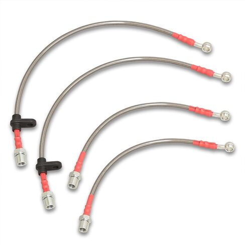 AJP Distributors 4PC Front & Rear Silver Stainless Steel Braided Oil Brake Lines Cable Hoses Kit Compatible/Replacement For SC300 SC400 Supra MK4 Non-Turbo 1992 1993 1994 1995 1996 1997 1998 1999 2000 in Saudi Arabia