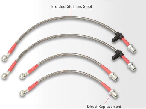 AJP Distributors 4PC Front & Rear Silver Stainless Steel Braided Oil Brake Lines Cable Hoses Kit Compatible/Replacement For SC300 SC400 Supra MK4 Non-Turbo 1992 1993 1994 1995 1996 1997 1998 1999 2000 in Saudi Arabia