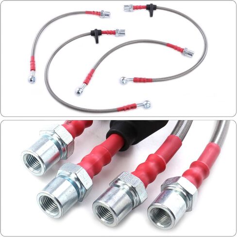 AJP Distributors 4PC Front & Rear Silver Stainless Steel Braided Oil Brake Lines Cable Hoses Kit Compatible/Replacement For SC300 SC400 Supra MK4 Non-Turbo 1992 1993 1994 1995 1996 1997 1998 1999 2000 in Saudi Arabia