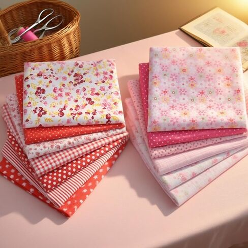 14 Pcs 10 x 10 inch Cotton Fabric, 100% Twill Cotton, DIY Making Supplies Quilting Patchwork Fabric, for Quilting Patchwork Cushions (Red, Pink) in Saudi Arabia