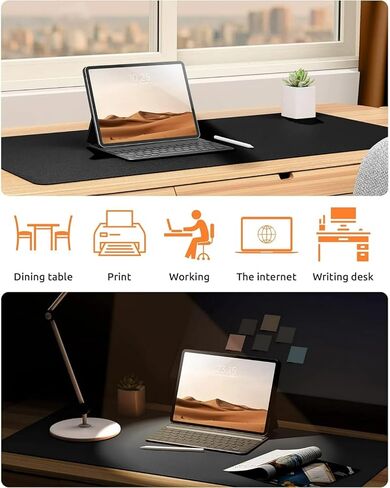 Desk Pad, Leather Non-Slip Laptop Computer Desk Keyboard Mat, Table Protector Blotter Mat, Large Mouse Pad (24" x 12")-Dark Blue in Saudi Arabia