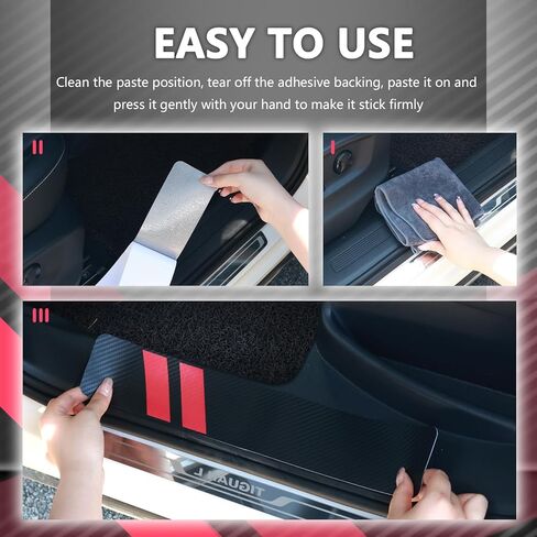 4PCS Car Door Sill Protector,Carbon Fiber Door Sill Protectors for Car Decorations & Scratch Protection,Universal Self-Adhesive Automotive Doors Entry Guard Cars Accessories in Saudi Arabia