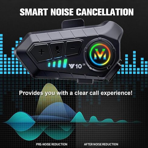 Motorcycle Intercom 2 Pack Helmet Bluetooth Headset with Microphone IPX6 Waterproof Motorbike Headphones Wireless Noise Cancelling Rider Communication System Universal Helmet Compatibility Intercom in Saudi Arabia