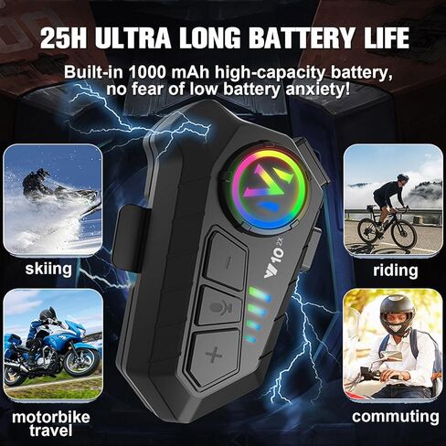 Motorcycle Intercom 2 Pack Helmet Bluetooth Headset with Microphone IPX6 Waterproof Motorbike Headphones Wireless Noise Cancelling Rider Communication System Universal Helmet Compatibility Intercom in Saudi Arabia