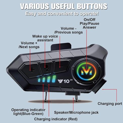 Motorcycle Intercom 2 Pack Helmet Bluetooth Headset with Microphone IPX6 Waterproof Motorbike Headphones Wireless Noise Cancelling Rider Communication System Universal Helmet Compatibility Intercom in Saudi Arabia