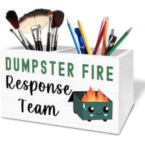 Funny Dumpster Fire Pen Holder for Desk, Dumpster Fire Response Team Wooden Box Sign Desk Decor for Office Decoration, Sarcastic Office Pencil Organizer, Funny Coworker Gifts in Kuwait