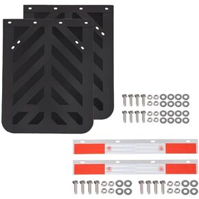 Mytee Products Semi Truck Mud Flap & Hanger Kit – 2PK 24"x30" Black Striped Rubber Mud Flaps and 2PK 24"x3" Heavy-Duty Aluminum Hanger Plates with Red & White Reflective Tape in Saudi Arabia