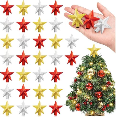15Pcs Small Christmas Tree Topper, Mini Tree Topper Stars, 2.36 Inch Christmas Red Gold Silver Star Treetop for Xmas Holiday Tree Ornament Home Decor ﻿ in Kuwait