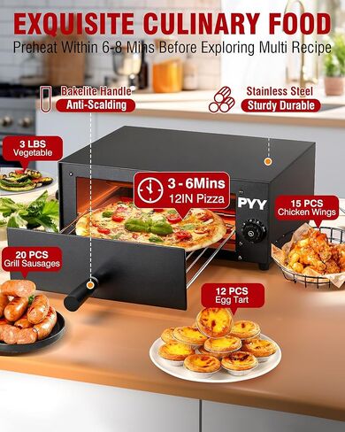 PYY Commercial Pizza Oven Electric up to 12 Inch Table Top Pizza Oven Indoor Stainless Steel Professional Pizza Cooker Baker Countertop with Timer & Crumb Tray for Commercial Kitchen Restaurant 1100W in Saudi Arabia