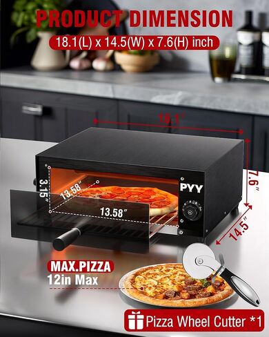 PYY Commercial Pizza Oven Electric up to 12 Inch Table Top Pizza Oven Indoor Stainless Steel Professional Pizza Cooker Baker Countertop with Timer & Crumb Tray for Commercial Kitchen Restaurant 1100W in Saudi Arabia