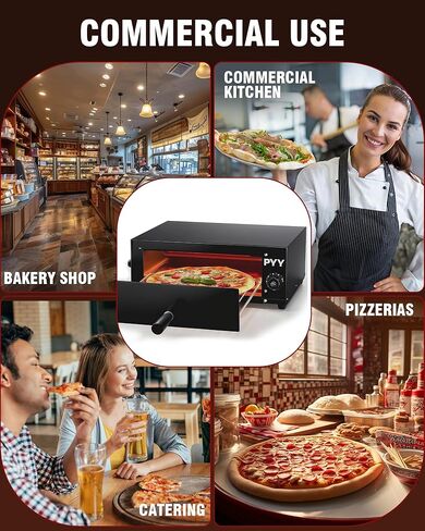 PYY Commercial Pizza Oven Electric up to 12 Inch Table Top Pizza Oven Indoor Stainless Steel Professional Pizza Cooker Baker Countertop with Timer & Crumb Tray for Commercial Kitchen Restaurant 1100W in Saudi Arabia