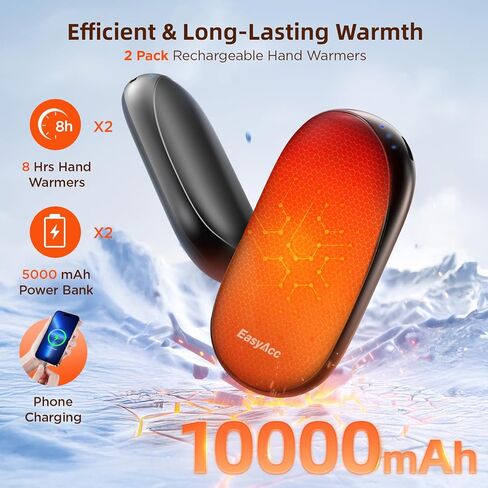 Hand Warmers - EasyAcc 2 Pack Electric AI Hand Warmers Rechargeable, Perfect Grip Design, Dual-Sided Heating, Reusable Pocket Hand Warmers for Raynauds, Hunting, Golf, Christmas Tech Gifts（OT-95） in Kuwait