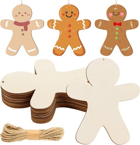 AWIZOM 12 Pcs Wooden Gingerbread Man Cutouts Unfinished Wood Gingerbread Man Ornaments Blank Wooden Christmas Signs for DIY Crafts Project Xmas Winter Tree Home Hanging Decorations,7.87x6.69 Inch in Saudi Arabia