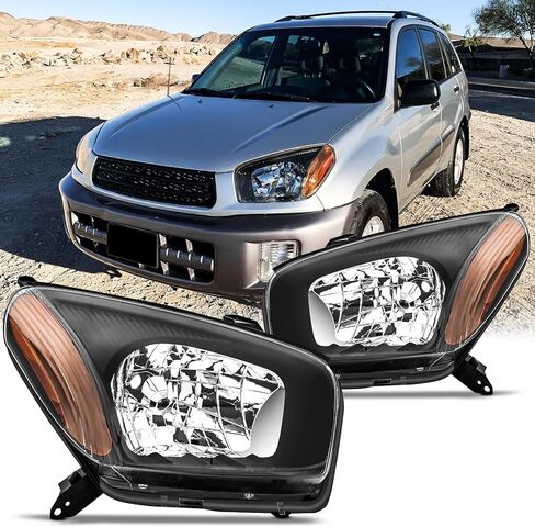 Pair Headlights Assembly Set For 2001 2002 2003 Toyota RAV4 Base/4WD SUV Replacement Headlamp Black Housing Amber Reflector Clear Lens Driver and Passenger Side TO2502143 TO2503143(LH&RH) Light in Saudi Arabia