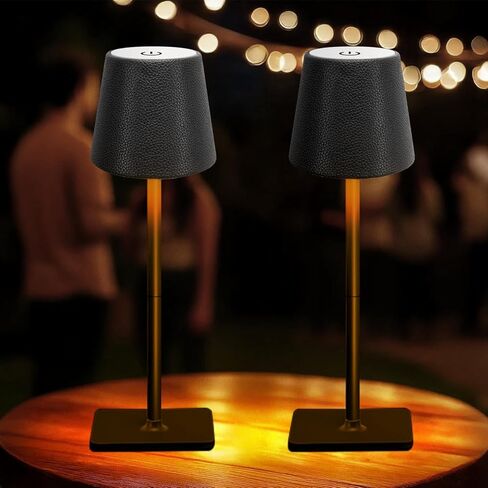 2 Pack Rechargeable Table Lamp, Portable 6000mAh Cordless Battery Desk Lamp for Dining, Wireless Light with Leather Shade for Restaurant, Party, Camping Indoor/Outdoor (Black) in Saudi Arabia