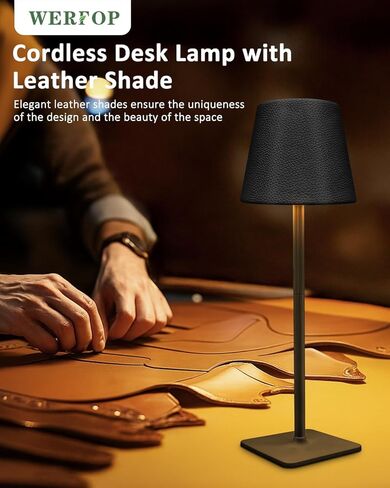 2 Pack Rechargeable Table Lamp, Portable 6000mAh Cordless Battery Desk Lamp for Dining, Wireless Light with Leather Shade for Restaurant, Party, Camping Indoor/Outdoor (Black) in Saudi Arabia