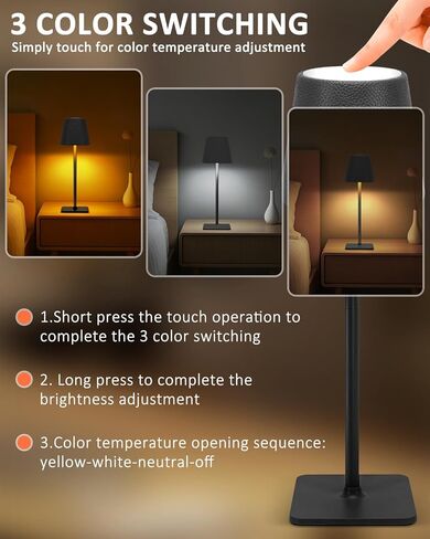 2 Pack Rechargeable Table Lamp, Portable 6000mAh Cordless Battery Desk Lamp for Dining, Wireless Light with Leather Shade for Restaurant, Party, Camping Indoor/Outdoor (Black) in Saudi Arabia