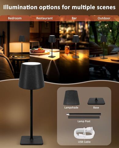 2 Pack Rechargeable Table Lamp, Portable 6000mAh Cordless Battery Desk Lamp for Dining, Wireless Light with Leather Shade for Restaurant, Party, Camping Indoor/Outdoor (Black) in Saudi Arabia