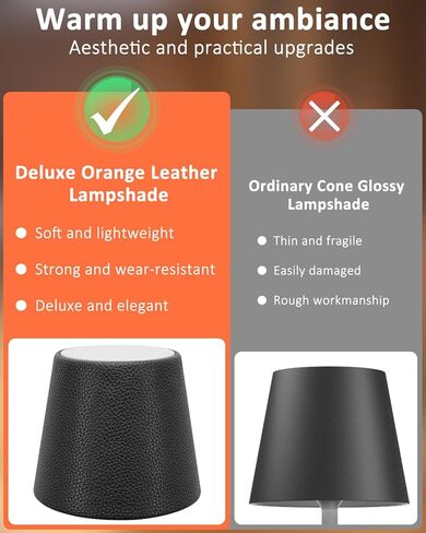 2 Pack Rechargeable Table Lamp, Portable 6000mAh Cordless Battery Desk Lamp for Dining, Wireless Light with Leather Shade for Restaurant, Party, Camping Indoor/Outdoor (Black) in Saudi Arabia