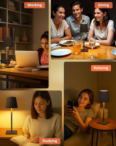 2 Pack Rechargeable Table Lamp, Portable 6000mAh Cordless Battery Desk Lamp for Dining, Wireless Light with Leather Shade for Restaurant, Party, Camping Indoor/Outdoor (Black) in Saudi Arabia