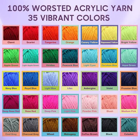 Crochet Kit, 1600 Yarns 35 Colors Acrylic Yarn Skeins, 53 PCS Crochet Hook Accessories and A Storage Bag, Yarn for Crocheting Suitable for Knitting, Knitting Kit Gift for Adult and Beginner, Black in Saudi Arabia