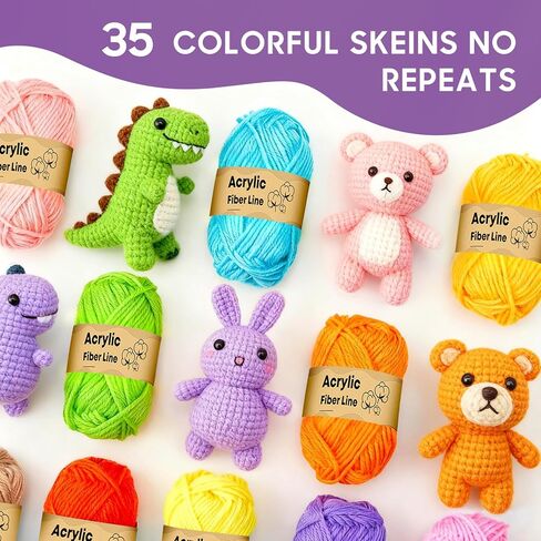 Crochet Kit, 1600 Yarns 35 Colors Acrylic Yarn Skeins, 53 PCS Crochet Hook Accessories and A Storage Bag, Yarn for Crocheting Suitable for Knitting, Knitting Kit Gift for Adult and Beginner, Black in Saudi Arabia
