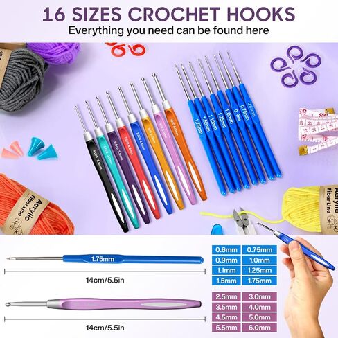 Crochet Kit, 1600 Yarns 35 Colors Acrylic Yarn Skeins, 53 PCS Crochet Hook Accessories and A Storage Bag, Yarn for Crocheting Suitable for Knitting, Knitting Kit Gift for Adult and Beginner, Black in Saudi Arabia